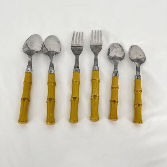 Vintage‎ Windsor Stainless Steel & Bamboo Handle Flatware Set - Picture 2 of 4